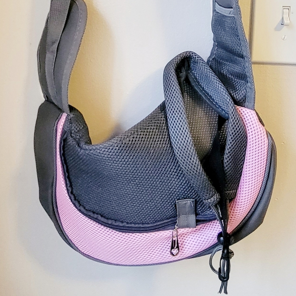 Hands-Free Gray & Pink Pet Sling Carrier by